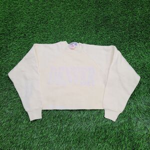 Vintage 80s Denver Crop Sweatshirt Womens Medium 18x16 Beige
